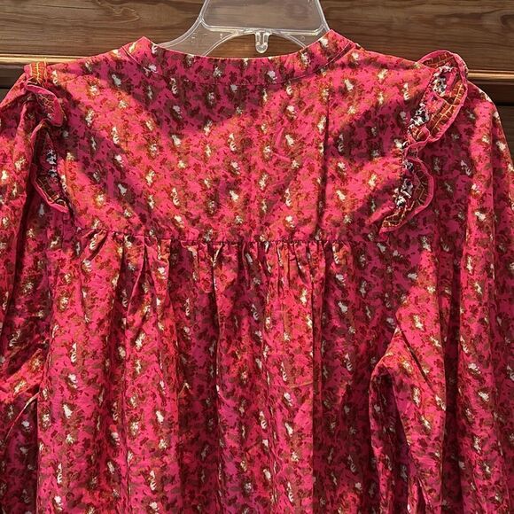 Joie Peasant Style Floral Print Long Sleeve shirt Button Down Ruffled Detail LG - Picture 5 of 10